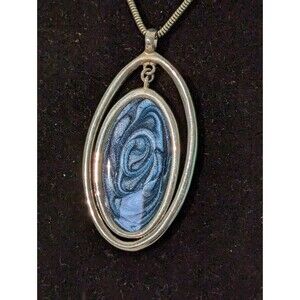 Oval Blue and Silver Pendant Matching Earrings